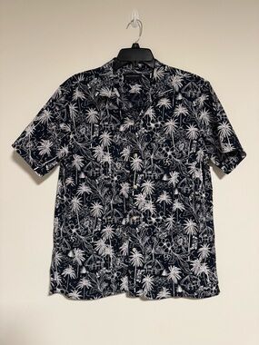 Banana Republic Factory Navy Short-Sleeve Tropical Print Button-Down